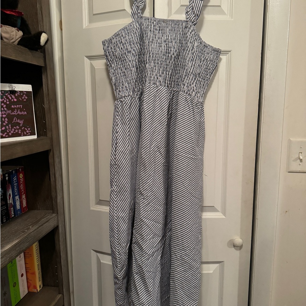 Blue and white striped dress